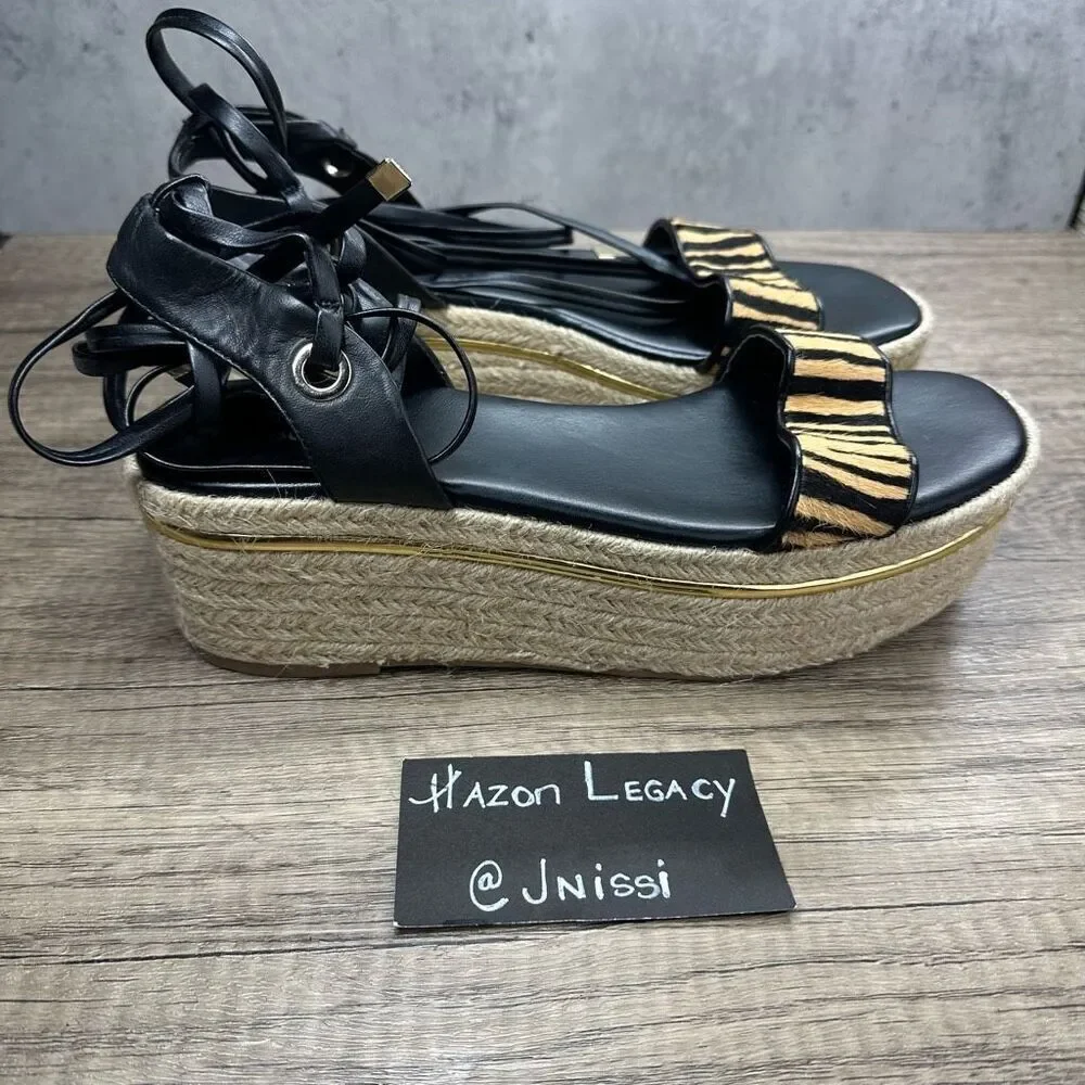 Bleecker Bond~Women’s~”Odette” Tiger Calf Hair Wedge Espadrille Sandals~Size 8.5